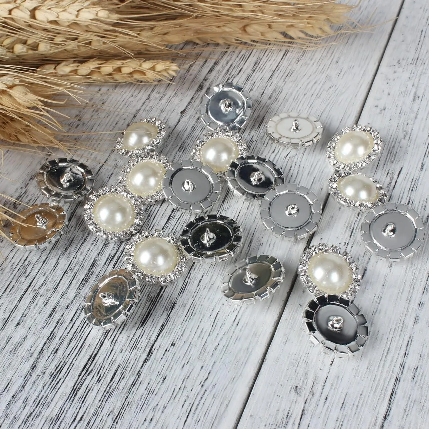 Wholesale 20 PCS 18MM Retro Vintage Round Crystal Ivory Faux Pearl Rhinestone Buttons Sew Bulk (Shank)