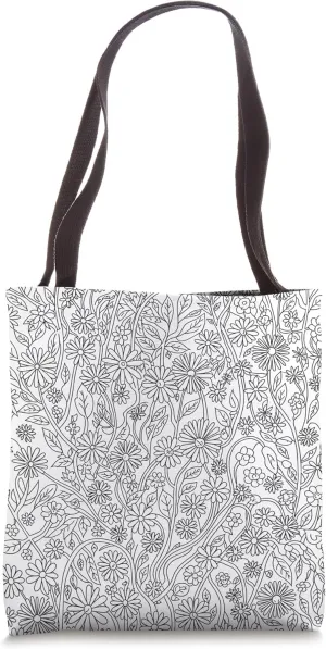 Wildflower Meadow Pattern – Hand-Drawn Floral Line Art Tote Bag