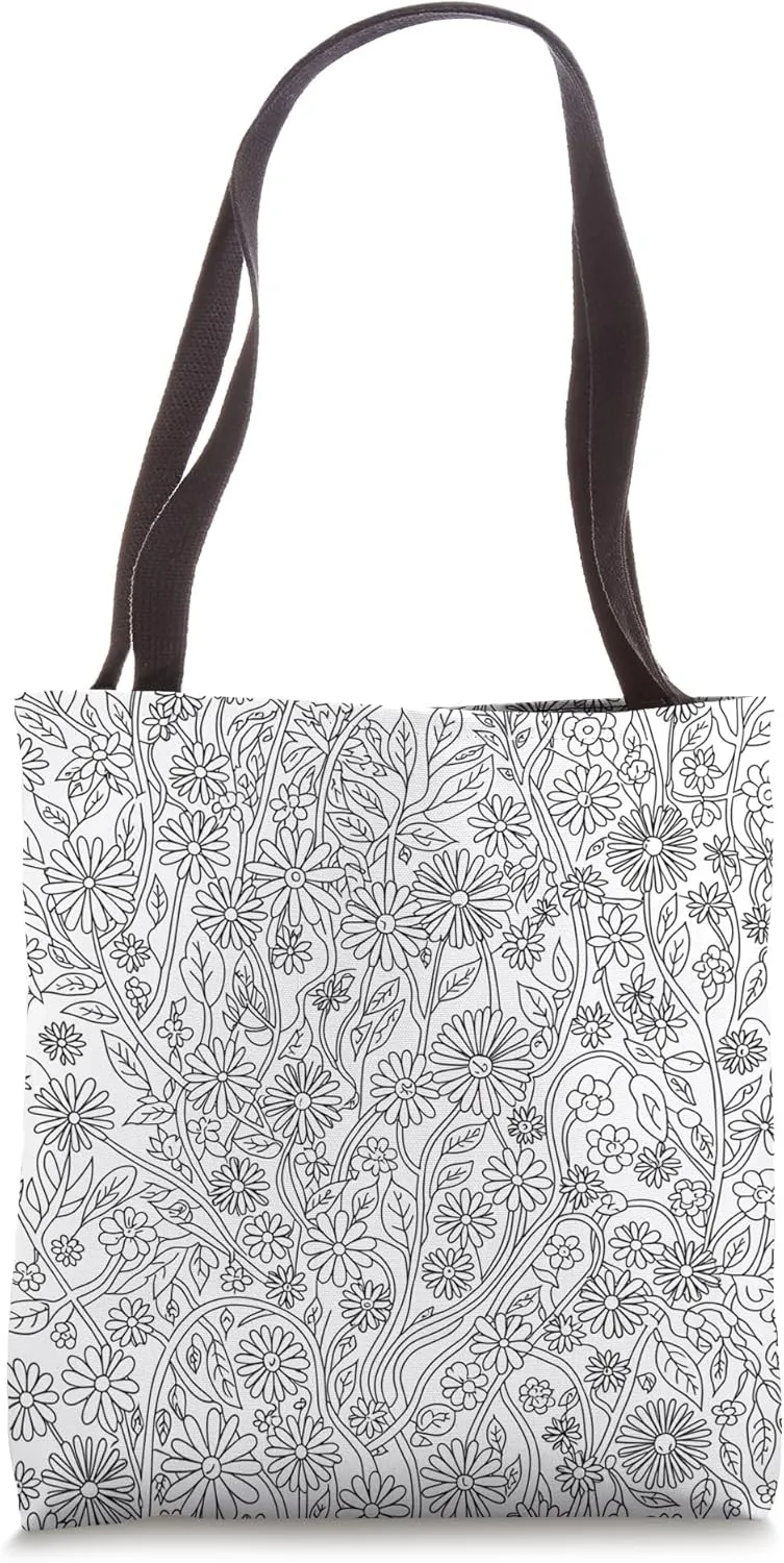 Wildflower Meadow Pattern – Hand-Drawn Floral Line Art Tote Bag
