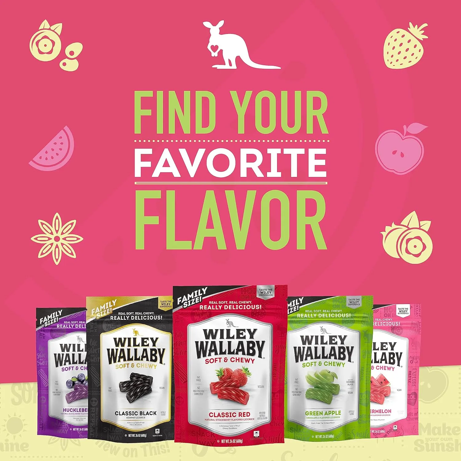 Wiley Wallaby 24 Ounce Classic Red & Watermelon Classic Gourmet Australian Style Soft & Chewy Licorice Candy Variety Pack Twists, 2 Pack
