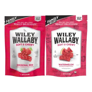 Wiley Wallaby 24 Ounce Classic Red & Watermelon Classic Gourmet Australian Style Soft & Chewy Licorice Candy Variety Pack Twists, 2 Pack