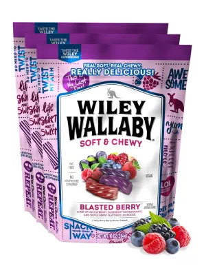 Wiley Wallaby Licorice 10 Ounce Classic Gourmet Soft & Chewy Australian Blasted Berry Candy Twists, 3 Pack