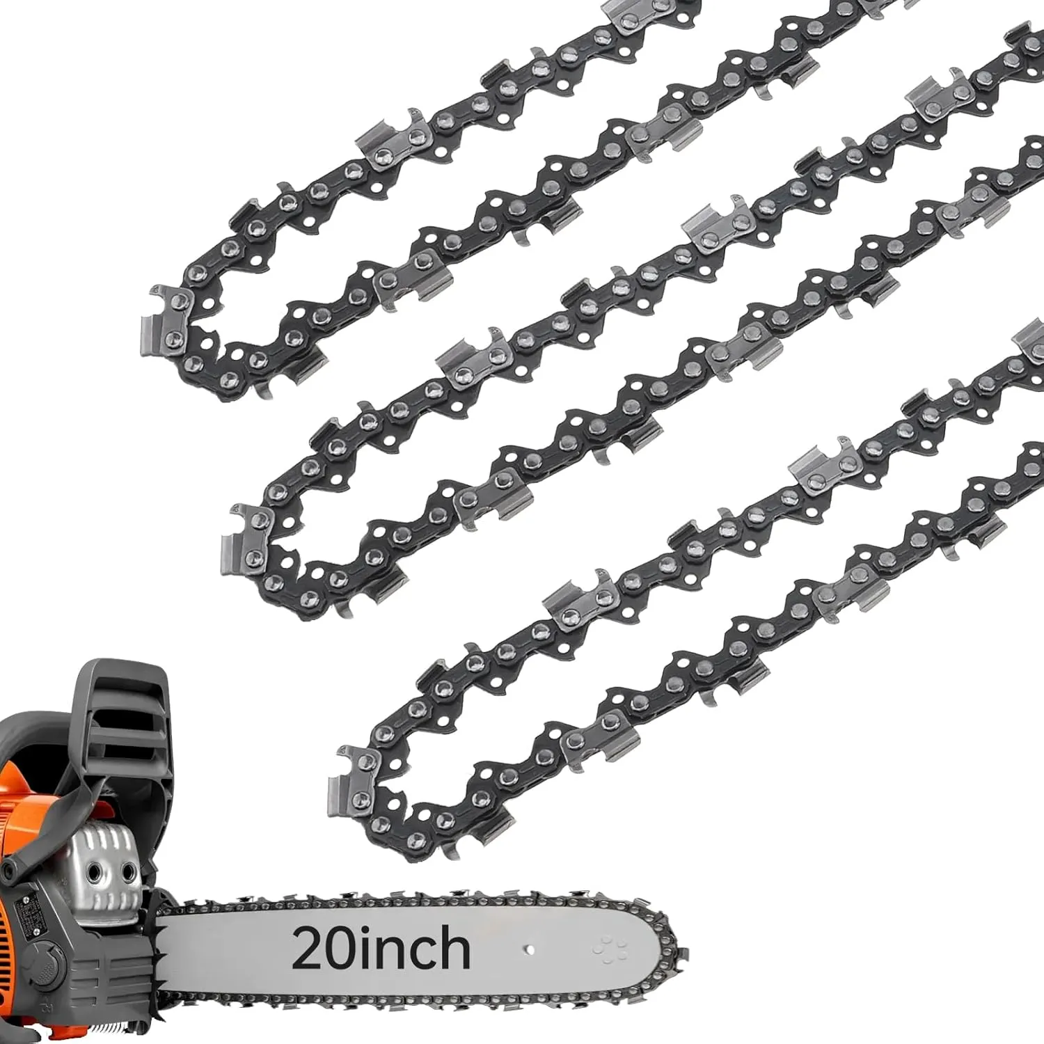 Windance 3 Pack, 20 Inch 0.325inch Pitch 0.058inch Gauge 72 Drive Link Chainsaw Chain Fit for Husqvarna/Dolmar/Jonsered, Heavy Duty Carbon Steel Saw Chain (20, Inches)
