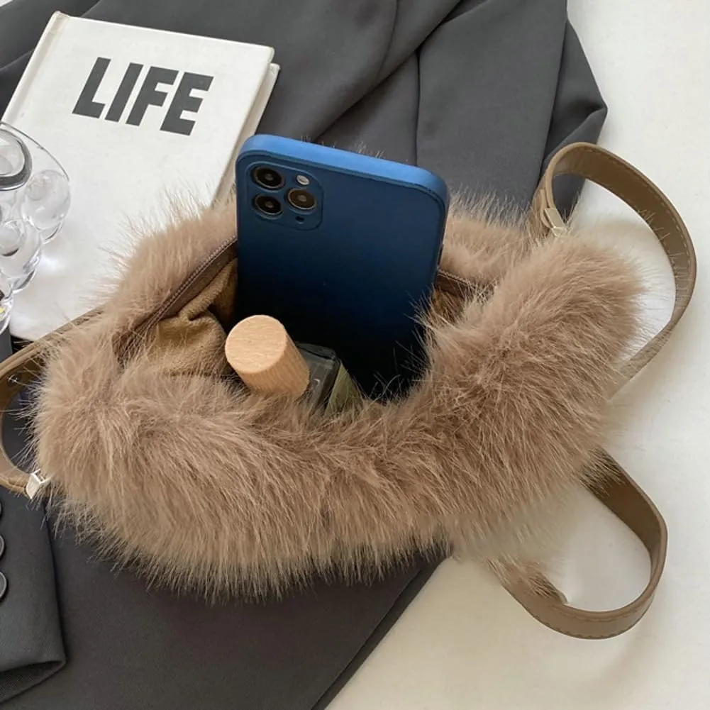 Winter Purse for Women 2024 Fluffy Shoulder Bag Fuzzy Plush Handbag Faux Fur Crossbody Bag