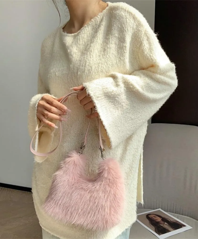 Winter Purse for Women 2024 Fluffy Shoulder Bag Fuzzy Plush Handbag Faux Fur Crossbody Bag