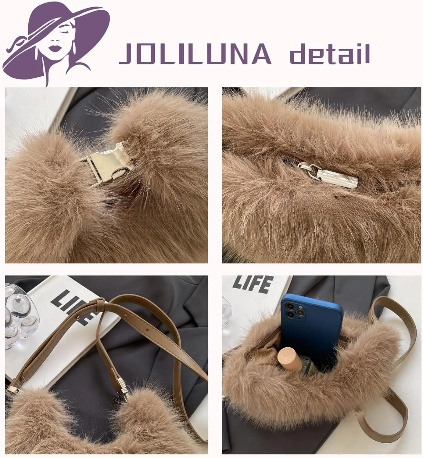 Winter Purse for Women 2024 Fluffy Shoulder Bag Fuzzy Plush Handbag Faux Fur Crossbody Bag