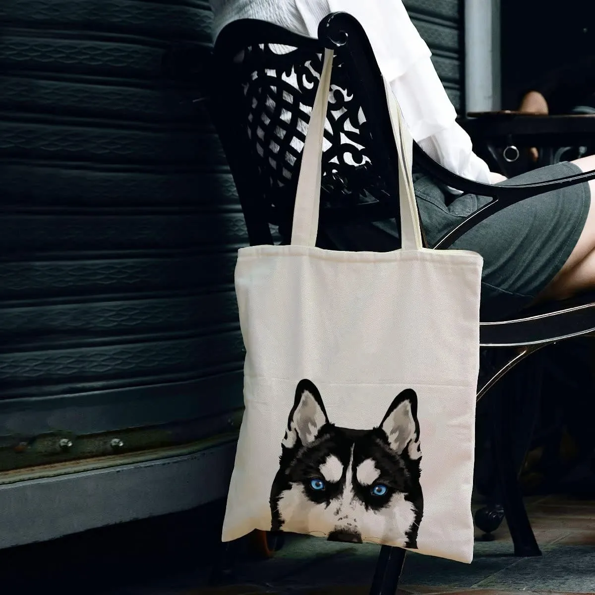 WIRESTER Canvas Tote Bag for Women & Girls - Beach, Grocery & Travel Tote - Cute Dog