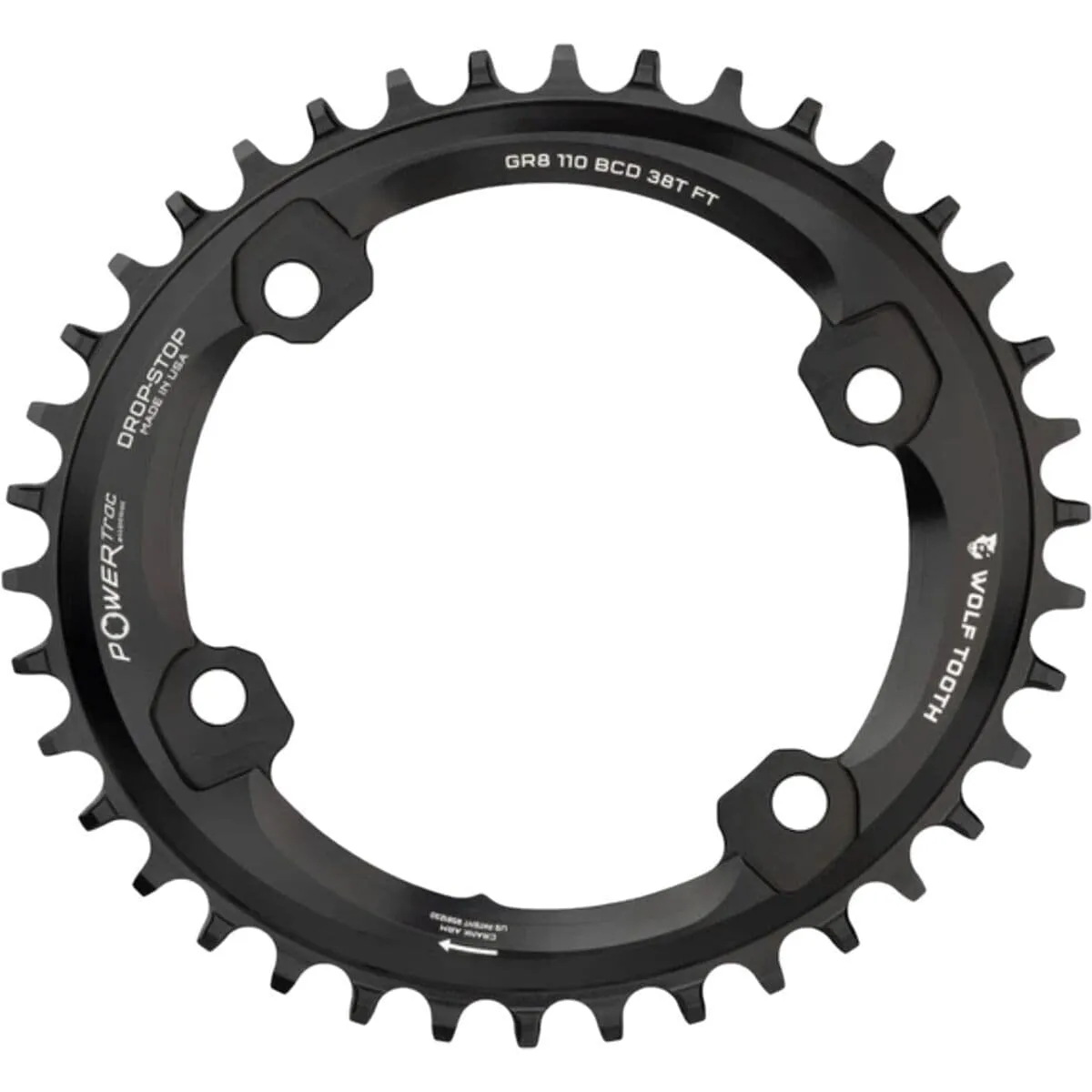 Wolf Tooth Elliptical Gravel Road Bike 110 BCD Spider Asymmetric 4-Bolt Oval Chainring for Shimano GRX Cranks (46 Tooth, Drop-Stop B, PowerTrac, MTB)