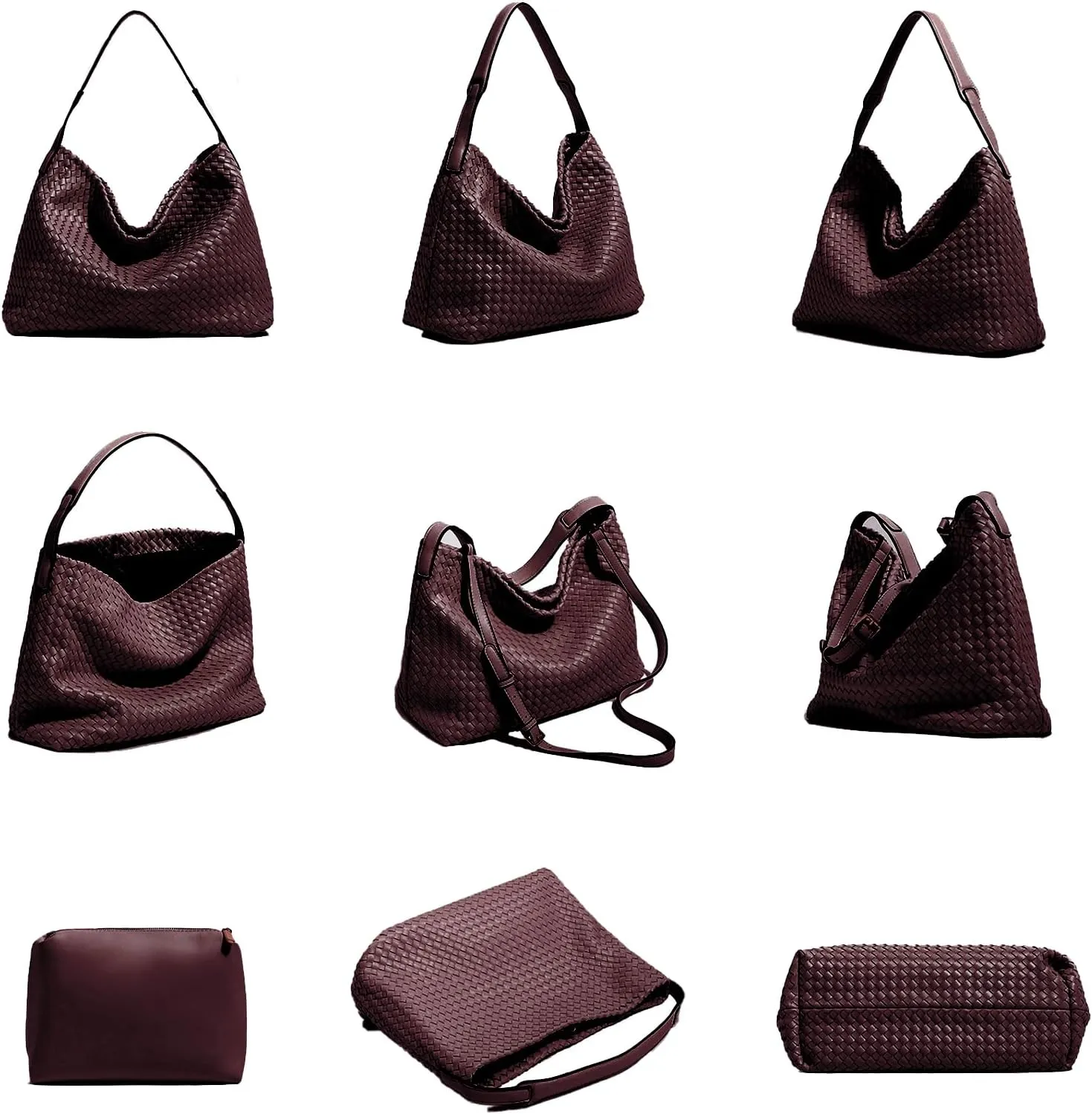 Women Boston Bag Woven Tote Vegan Leather Handbags Female Satchel Messenger Bag Fashion Shoulder Crossbody Bag Casual Hobo