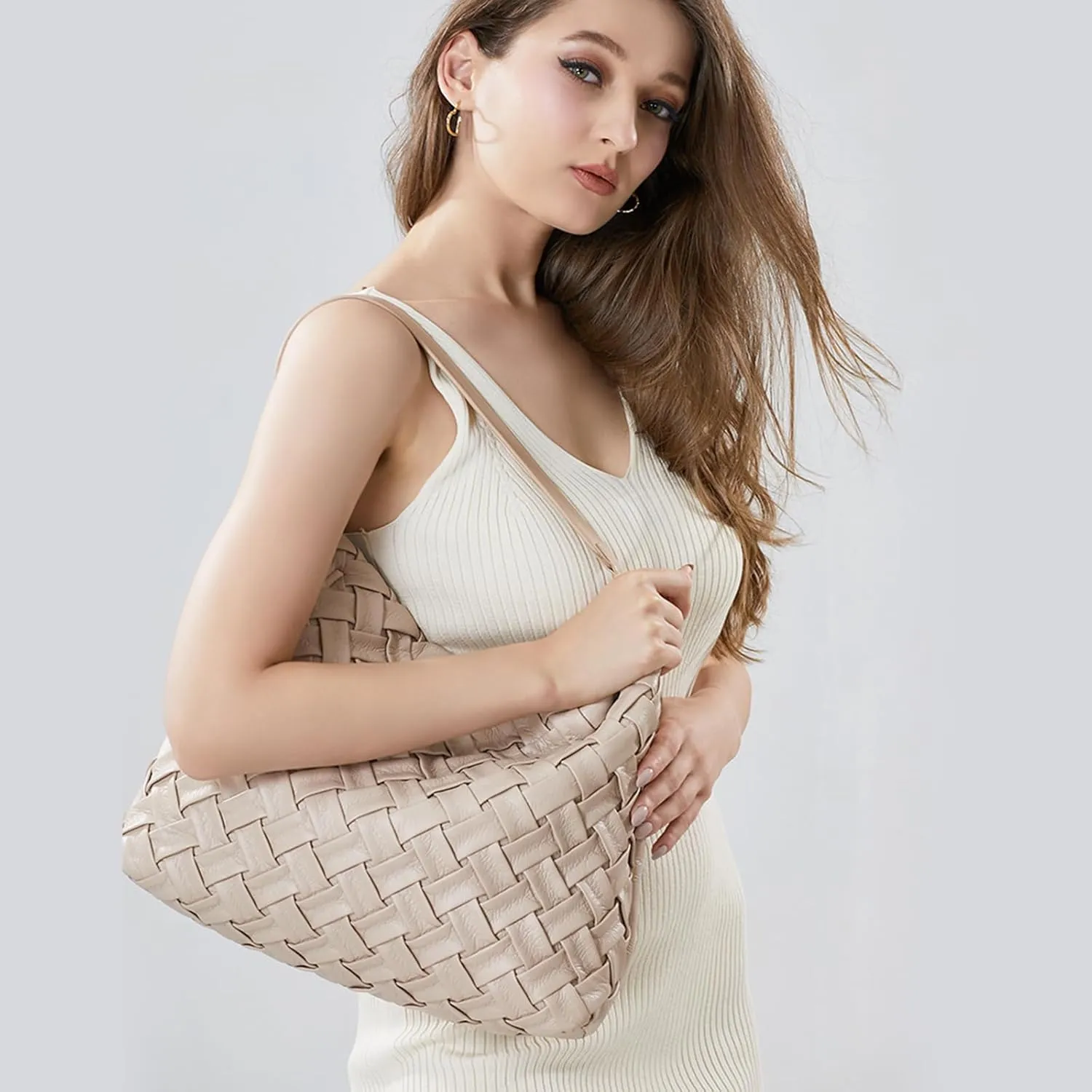 Women Boston Bag Woven Tote Vegan Leather Handbags Female Satchel Messenger Bag Fashion Shoulder Crossbody Bag Casual Hobo