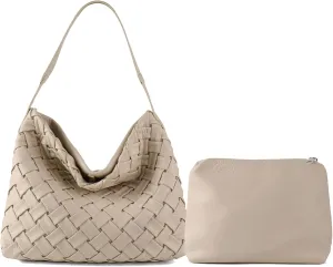 Women Boston Bag Woven Tote Vegan Leather Handbags Female Satchel Messenger Bag Fashion Shoulder Crossbody Bag Casual Hobo