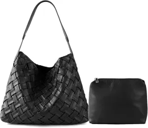 Women Boston Bag Woven Tote Vegan Leather Handbags Female Satchel Messenger Bag Fashion Shoulder Crossbody Bag Casual Hobo