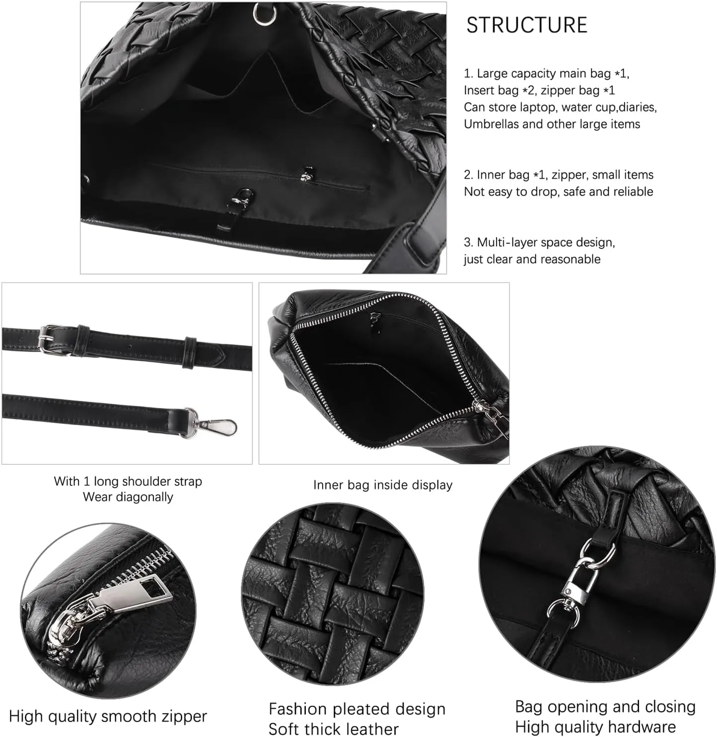 Women Boston Bag Woven Tote Vegan Leather Handbags Female Satchel Messenger Bag Fashion Shoulder Crossbody Bag Casual Hobo