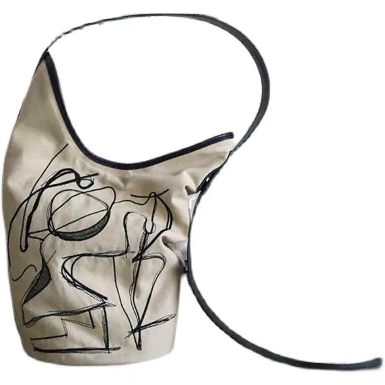 Women Canvas Shoulder Bags Vintage Ins Large Capacity Bucket Bag All-match Crossbody Graffiti Handbags Harajuku Casual Pouch New
