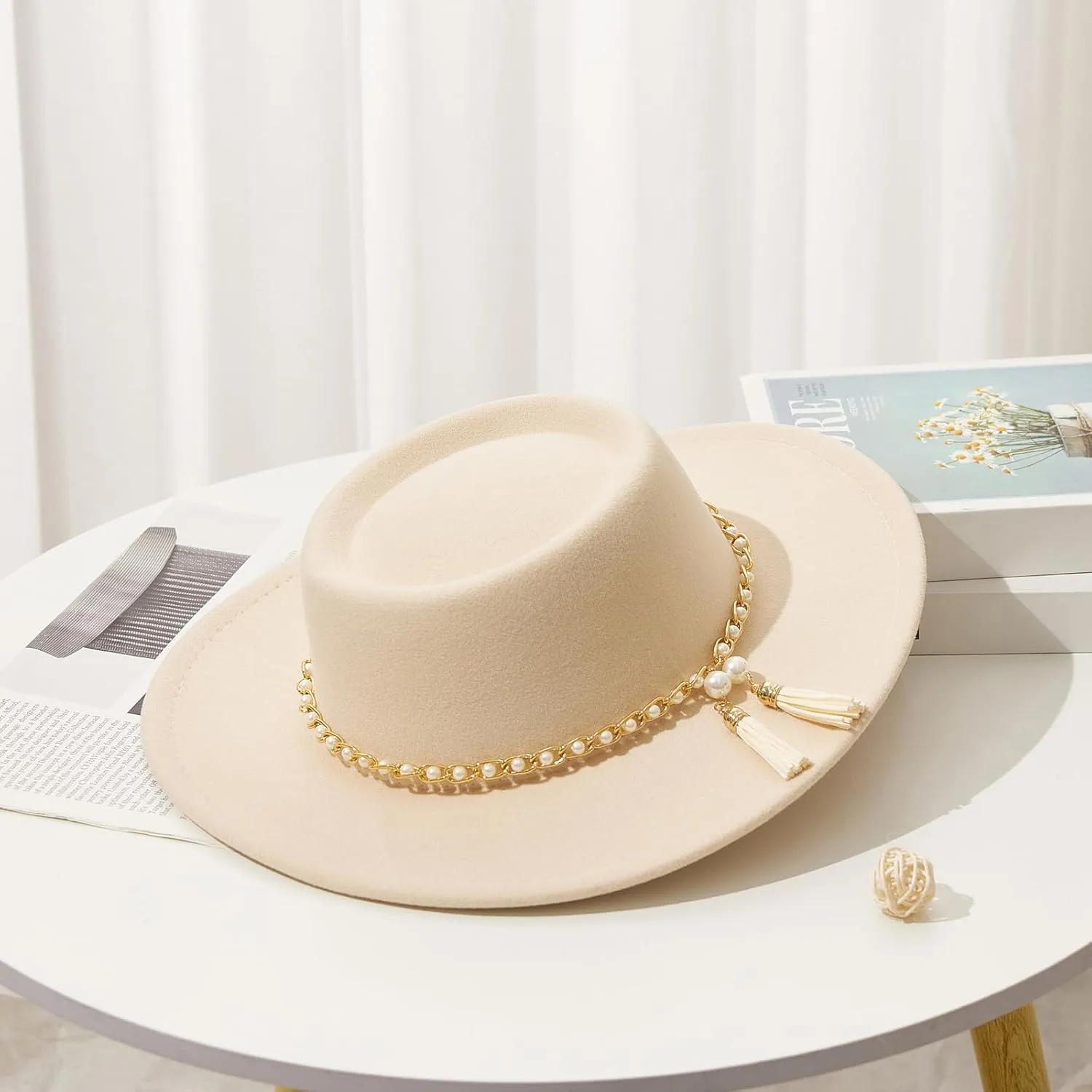 Women Classic Felt Church Hats British Style Wide Brim Top Fedora Hat Wedding Dress Up Jazz Cap Boater Hat