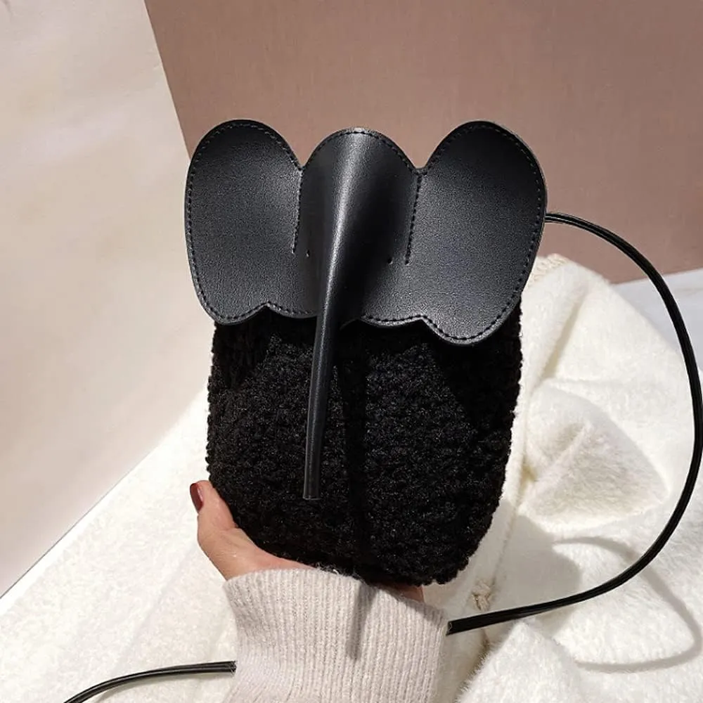 Women Fashion Elephant Plush Phone Shoulder Bag Cute Animal Elephant Purse Crossbody Bag