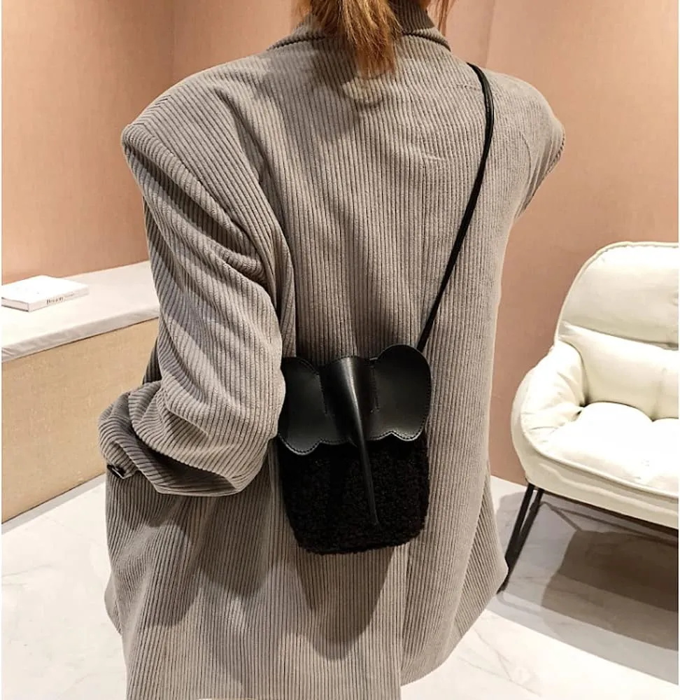 Women Fashion Elephant Plush Phone Shoulder Bag Cute Animal Elephant Purse Crossbody Bag