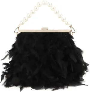 Women Feather Clutch Purses Fluffy Feather Evening Handbags for Wedding Banquet Party
