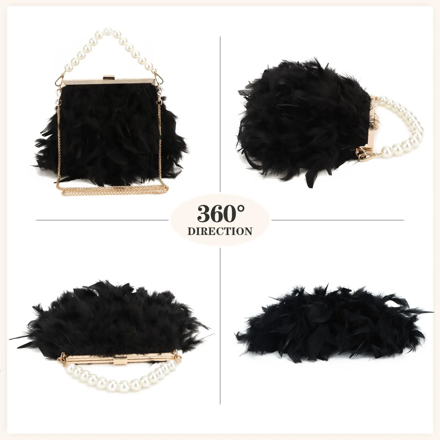 Women Feather Clutch Purses Fluffy Feather Evening Handbags for Wedding Banquet Party
