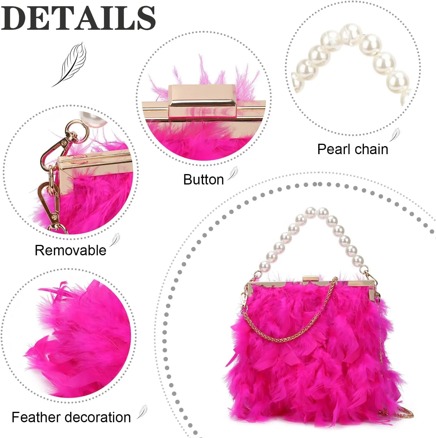 Women Feather Clutch Purses Fluffy Feather Evening Handbags for Wedding Banquet Party