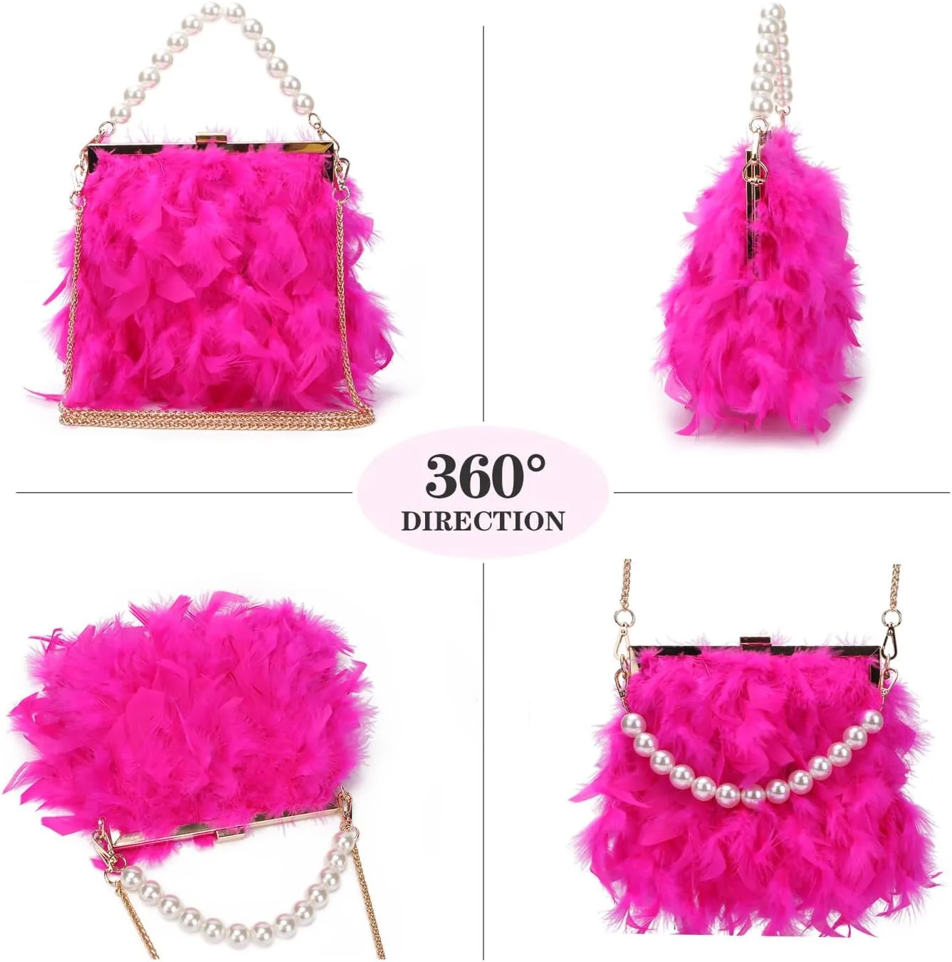 Women Feather Clutch Purses Fluffy Feather Evening Handbags for Wedding Banquet Party
