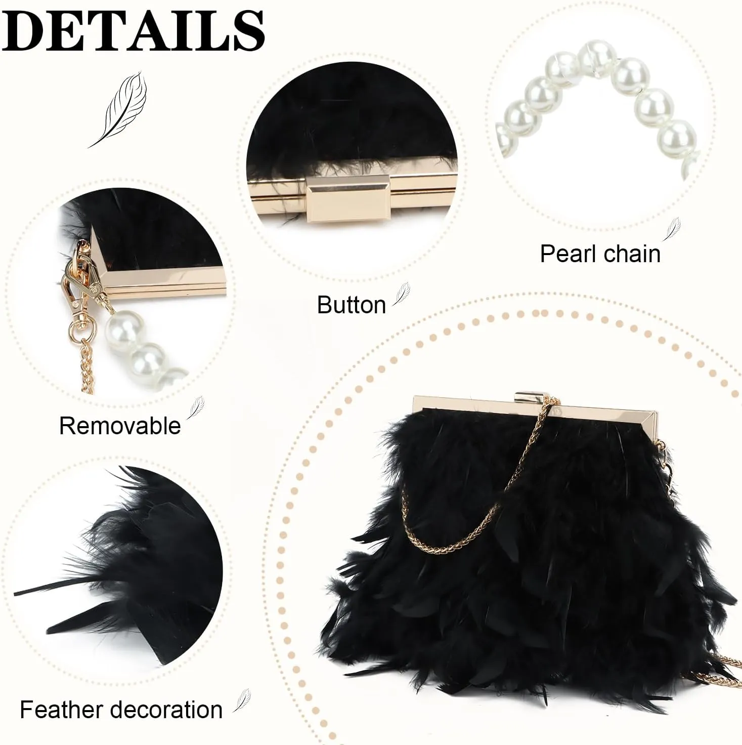 Women Feather Clutch Purses Fluffy Feather Evening Handbags for Wedding Banquet Party