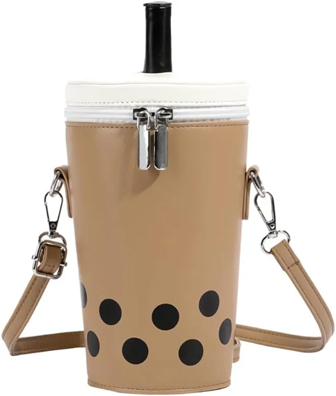 Women Female Polka Dot Milk Tea Cup Bag, Japanese Bucket Shoulder Crossbody Bag, Cute Creative Cylinder Cup Purse With Straw