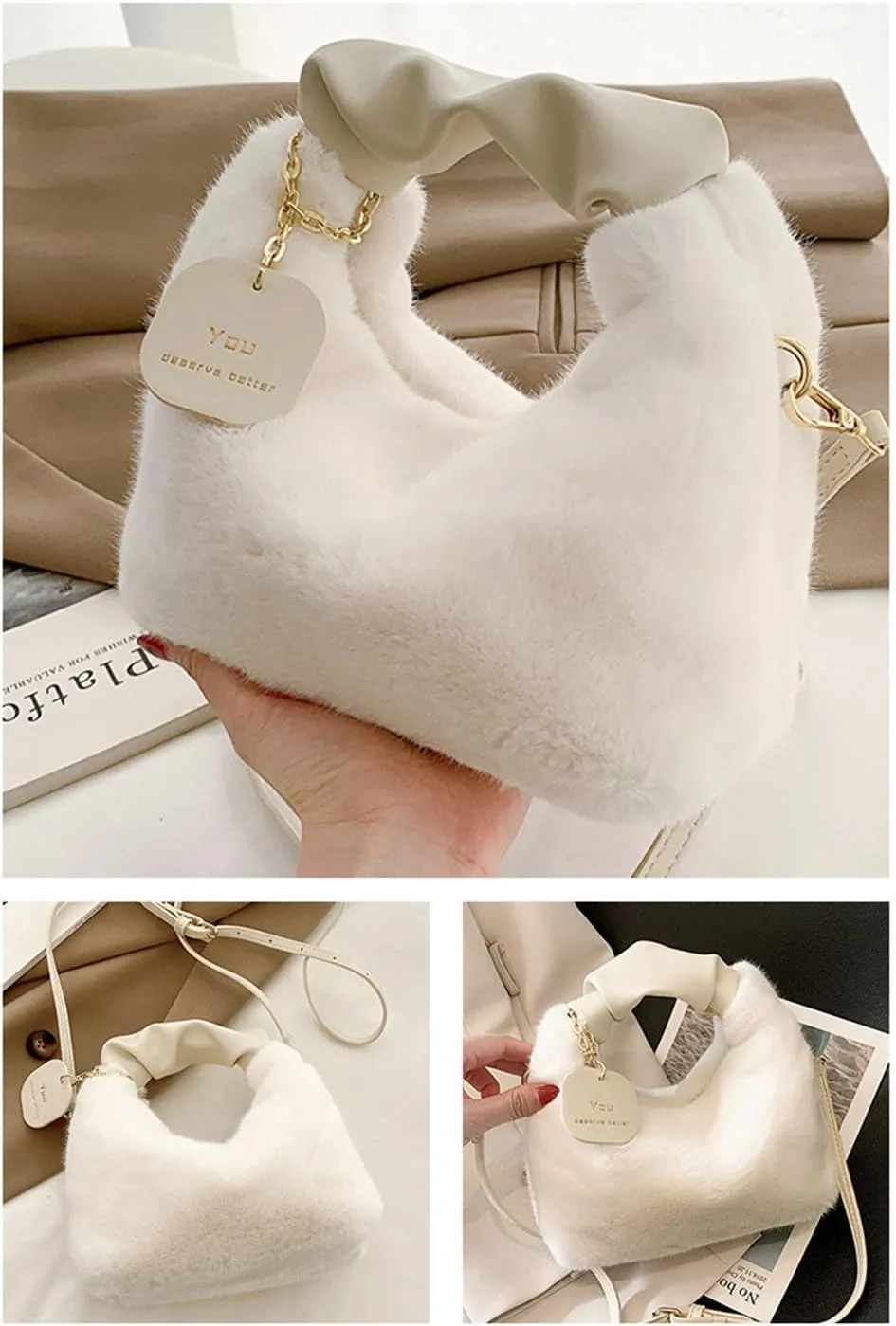 Women Fluffy Tote Bag Plush Shoulder Underarm Bag Faux Fur Crossbody Handbag with Strap Y2K Furry Purse Winter