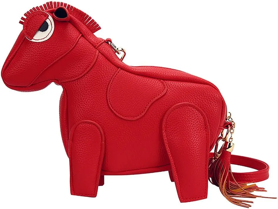 Women Funny Horse Shape Crossbody Bag Cute Animal Shoulder Bag PU Leather Clutch Purse