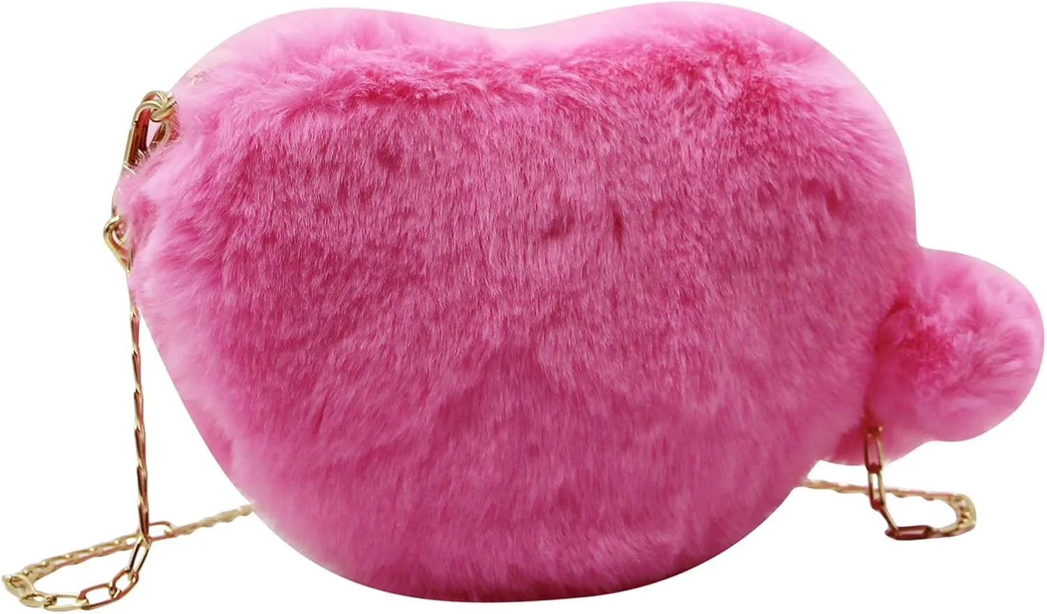 Women Girls Faux Fur Heart Shaped Handbag Plush Shoulder Bag Clutch Purse with Metal Chain Strap