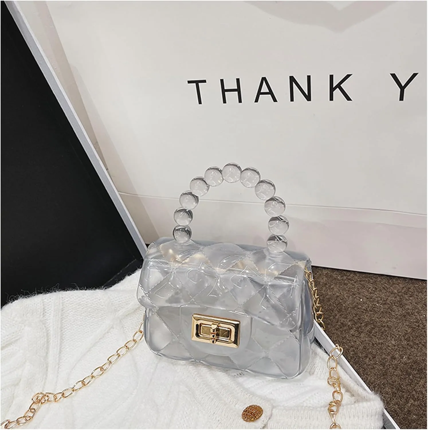 Women Girls Mini Jelly Purse Small Candy Color Jelly Crossbody Bag Cute Princess Shoulder Bag with Pearls Top Handle