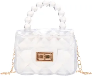 Women Girls Mini Jelly Purse Small Candy Color Jelly Crossbody Bag Cute Princess Shoulder Bag with Pearls Top Handle