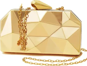 Women Lattice Pattern Metal Evening Clutch Bag,Geometric Evening Clutch Purse Handbag With Chain Strap