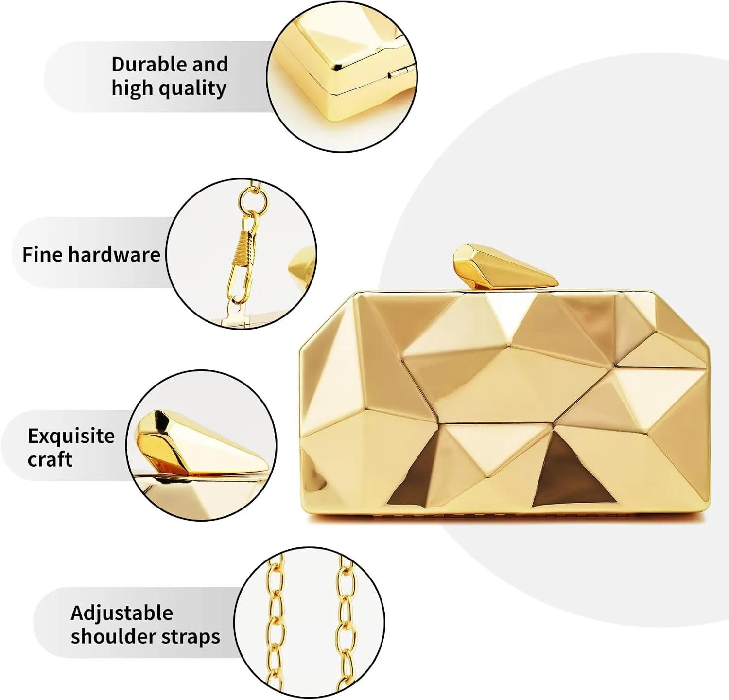 Women Lattice Pattern Metal Evening Clutch Bag,Geometric Evening Clutch Purse Handbag With Chain Strap