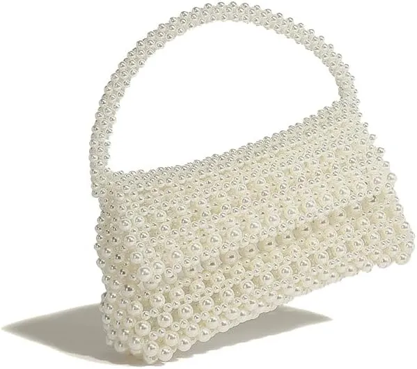 Women Pearl Clutch Purse, White Bridal Wedding Purse, Evening Party Bag With Pearls Women Formal Handbag