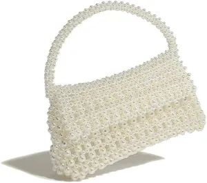 Women Pearl Clutch Purse, White Bridal Wedding Purse, Evening Party Bag With Pearls Women Formal Handbag