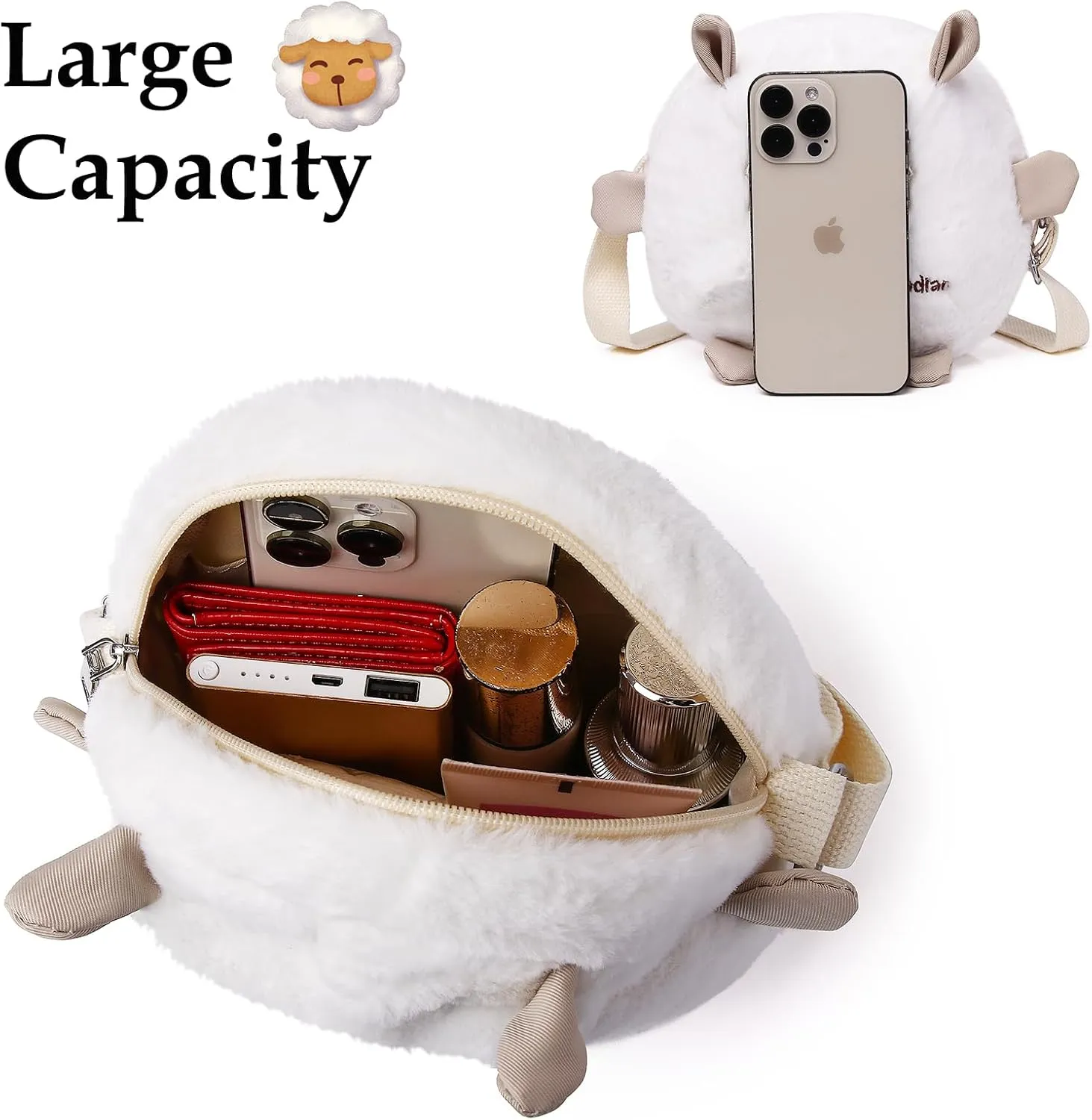 Women Plush Cloud Crossbody Purse, Kawaii Soft Shoulder Bag,Cute Cartoon Fluffy Crossbody Bag for Girls