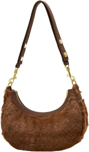 Women Plush Underarm Bag Shoulder Bag Fashion Fluffy Crossbody Bag Soft Warm Fuzzy Purse Y2K Purse with Adjustable Strap