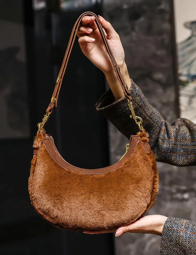 Women Plush Underarm Bag Shoulder Bag Fashion Fluffy Crossbody Bag Soft Warm Fuzzy Purse Y2K Purse with Adjustable Strap