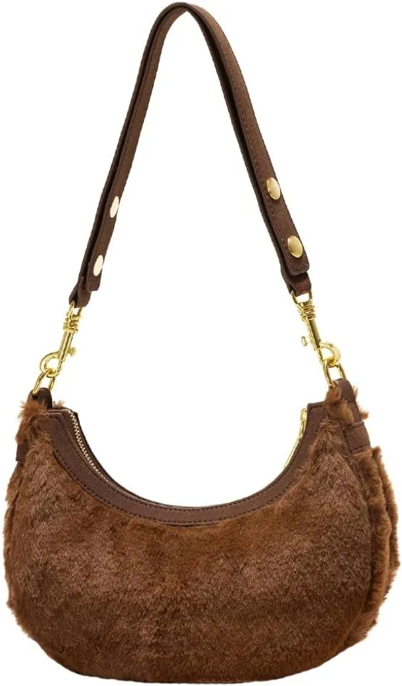 Women Plush Underarm Bag Shoulder Bag Fashion Fluffy Crossbody Bag Soft Warm Fuzzy Purse Y2K Purse with Adjustable Strap