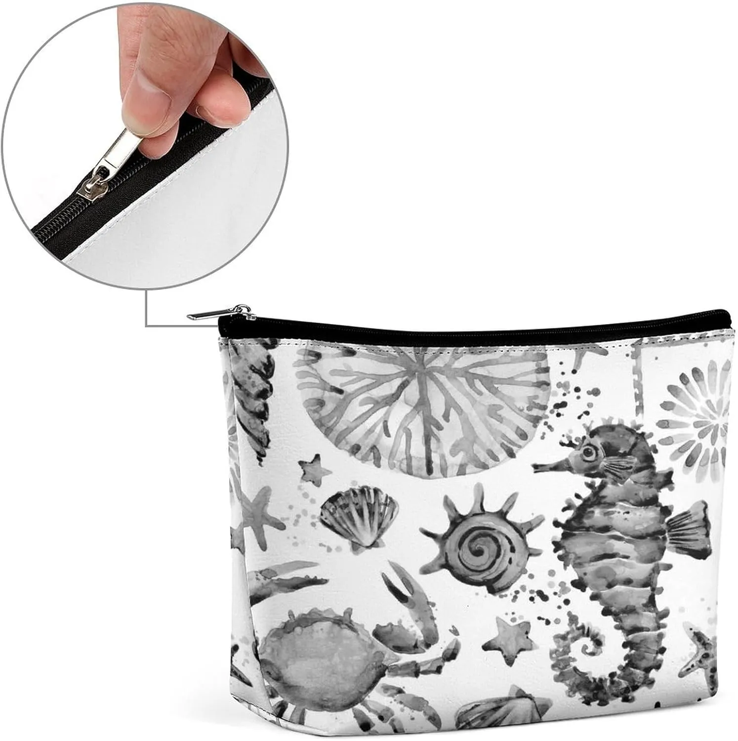 Women PU Leather Cosmetic Bag, Makeup Case Purse Holder Zipper Pouch Handbag Organizer Toiletry Storage 6.8x5.9x2.3 in