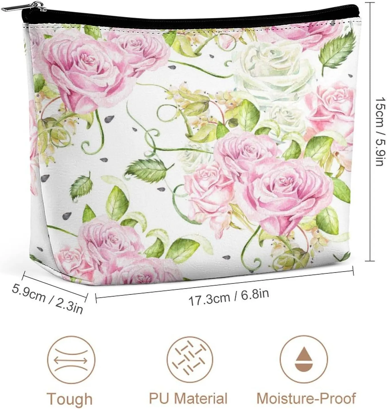 Women PU Leather Cosmetic Bag, Makeup Case Purse Holder Zipper Pouch Handbag Organizer Toiletry Storage 6.8x5.9x2.3 in