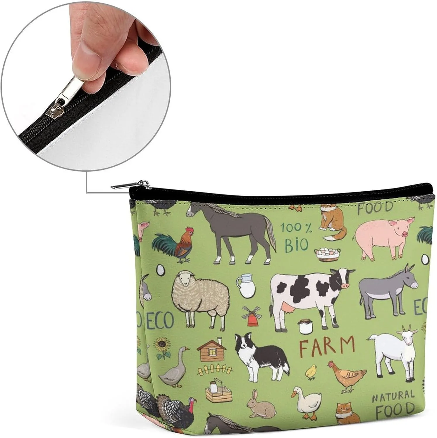 Women PU Leather Cosmetic Bag, Makeup Case Purse Holder Zipper Pouch Handbag Organizer Toiletry Storage 6.8x5.9x2.3 in