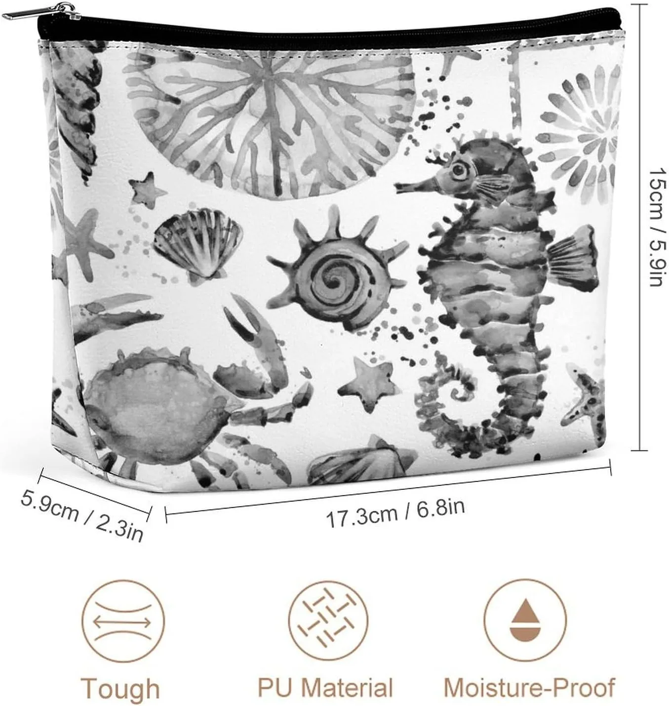 Women PU Leather Cosmetic Bag, Makeup Case Purse Holder Zipper Pouch Handbag Organizer Toiletry Storage 6.8x5.9x2.3 in