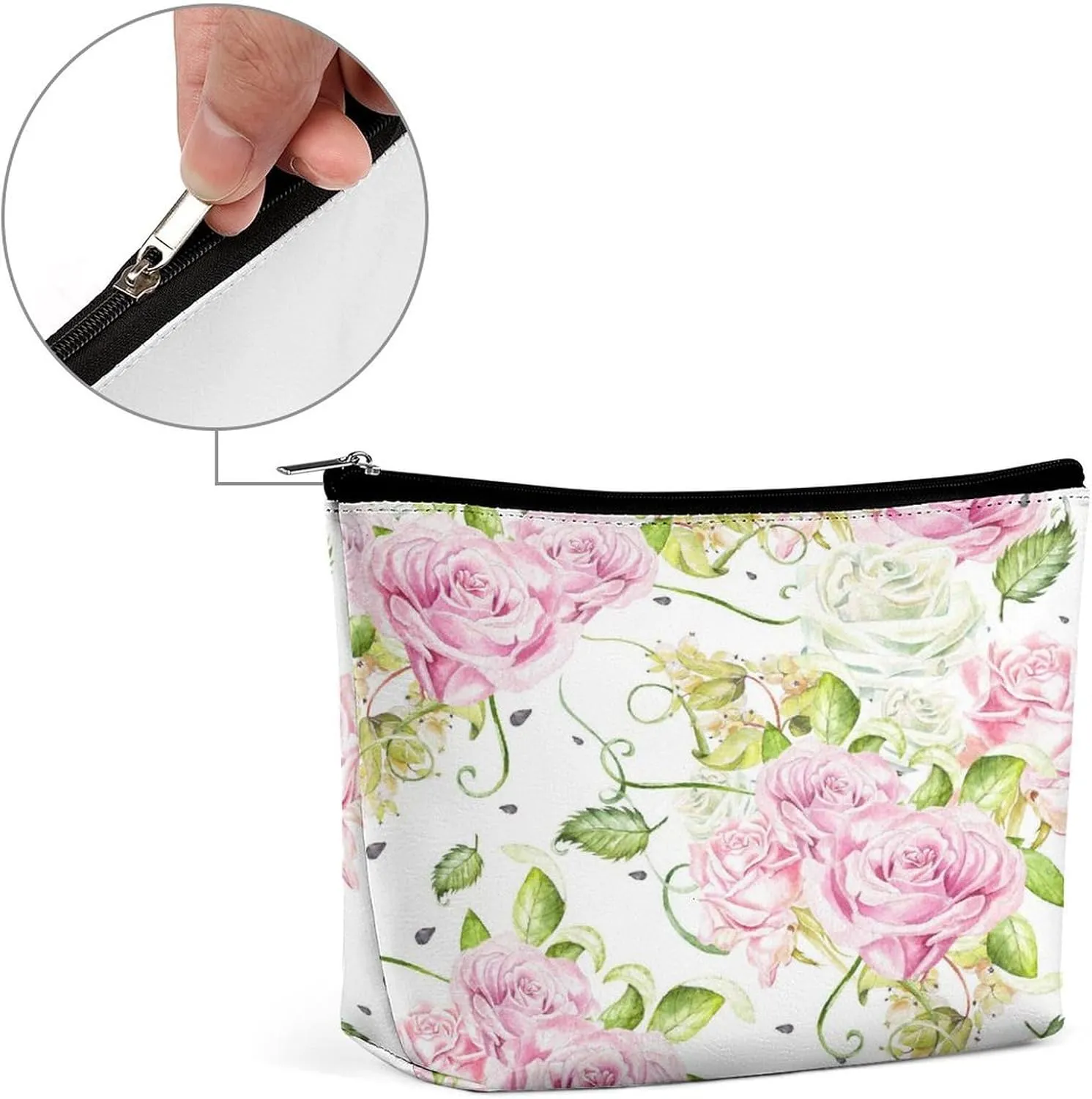 Women PU Leather Cosmetic Bag, Makeup Case Purse Holder Zipper Pouch Handbag Organizer Toiletry Storage 6.8x5.9x2.3 in