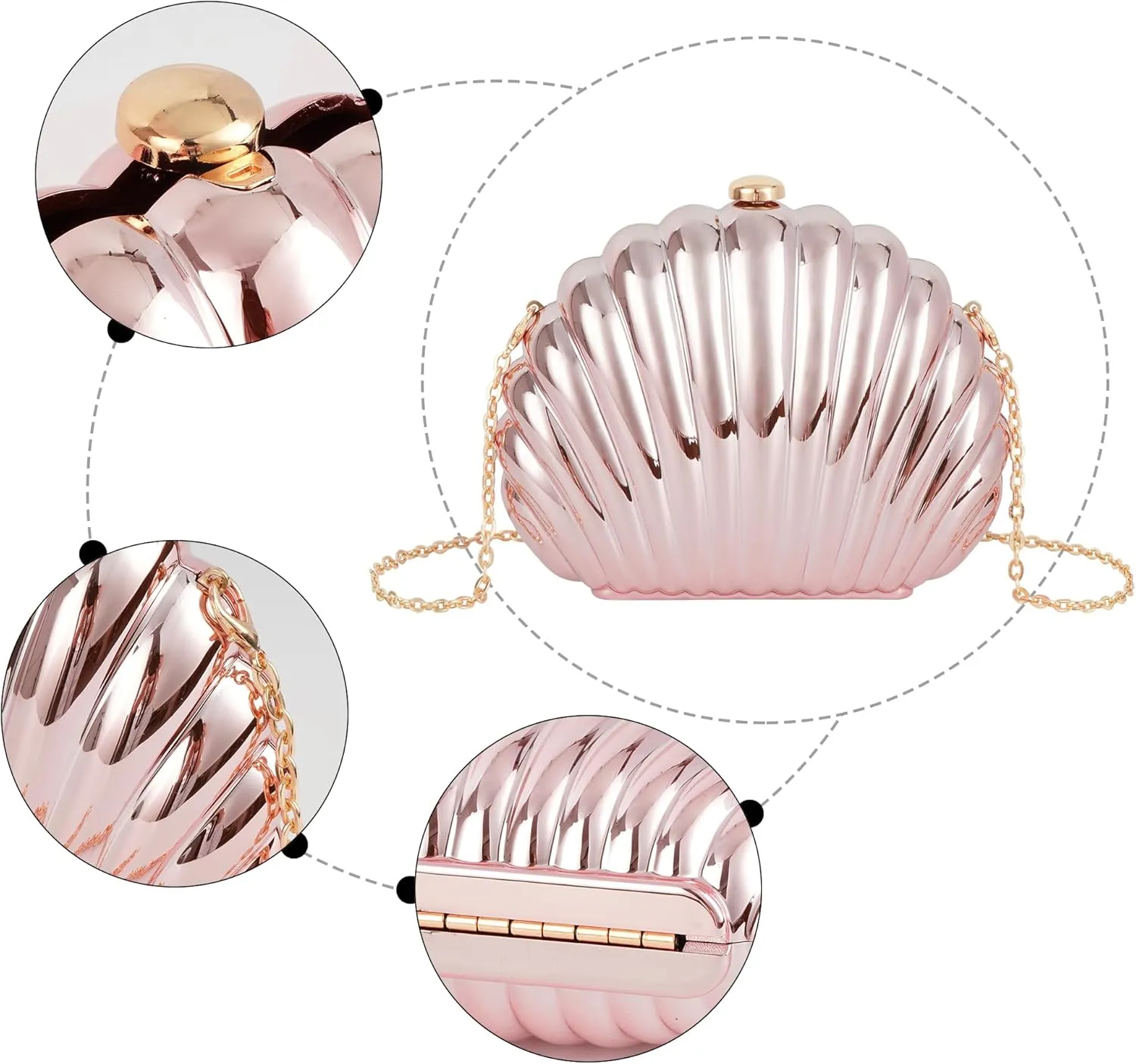 Women Seashell Evening Bag Purse Mermaid Chain Strap Clutch Handbag Shoulder Bag