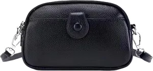 Women Small Genuine Real Leather Crossbody Shoulder Bag, 3 Zipped Compartments 1 Front Pocket