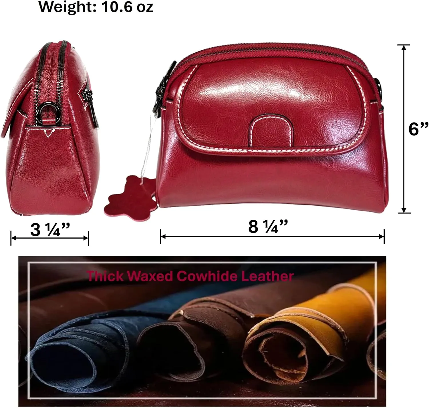 Women Small Genuine Top Grain Cow Leather Crossbody Shoulder Bag, 2 zipped compartments & front & Back Pockets HandBag