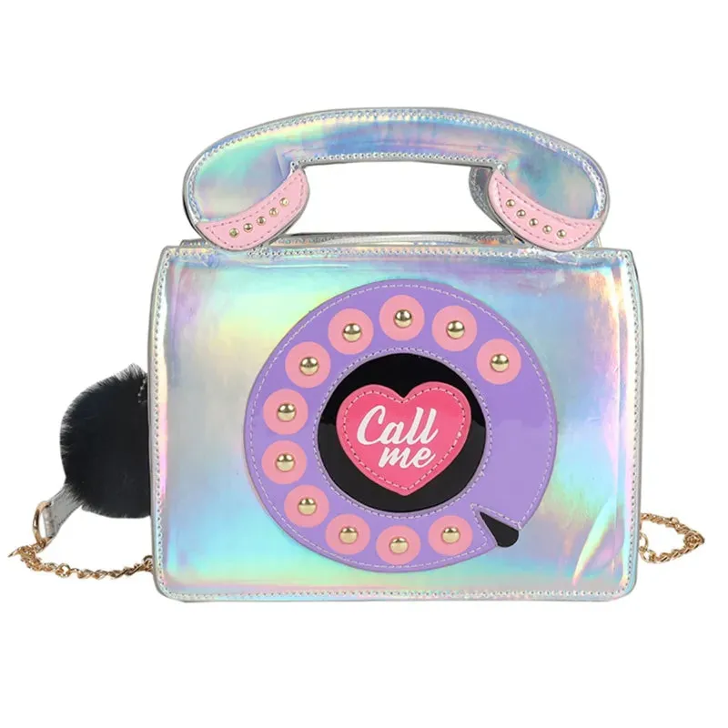 Women Telephone Shaped Handbag and Purses Retro Phone Top-Handle Shoulder Bags Crossbody for Gift
