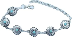 Women Western Fashion Jewelry Antique Metal Boot Chain Anklet Shoe Flower Charm Strap Turquoise Blue Bead